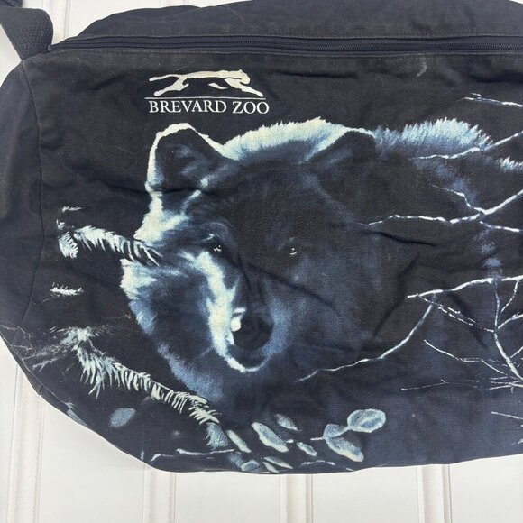 Vintage 90s Wolf Duffel Bag Lightening Brevard Zoo Adjustable Grunge Goth cyber - Picture 2 of 11